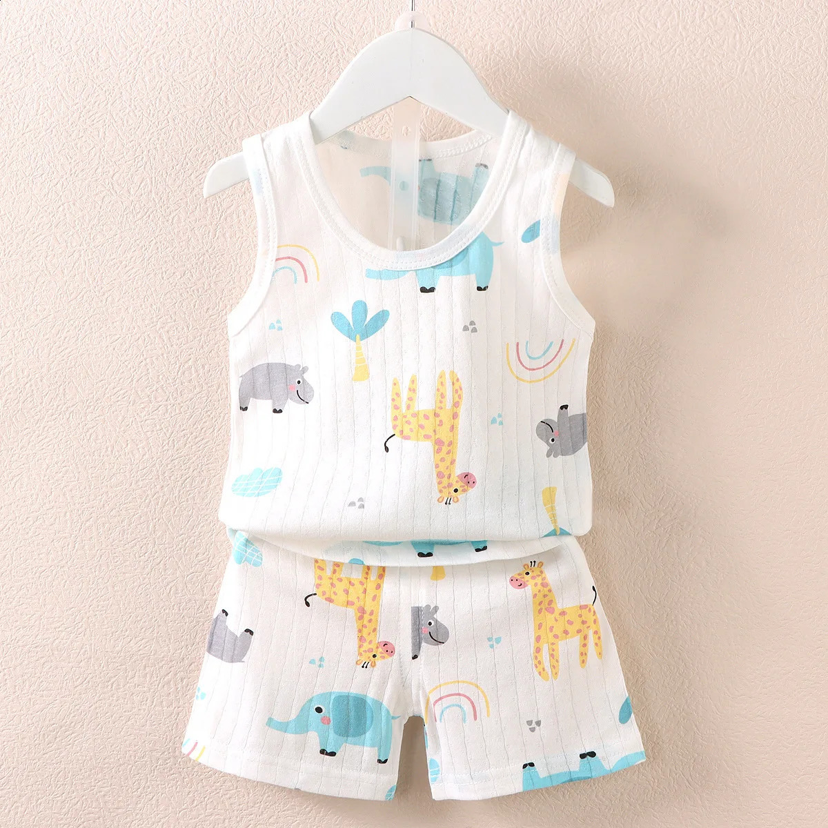 Childrens Clothing Print Sleeveless Tops Shorts Cute Breathable Kids Summer Vest Set Tank Top for Baby Children 250312