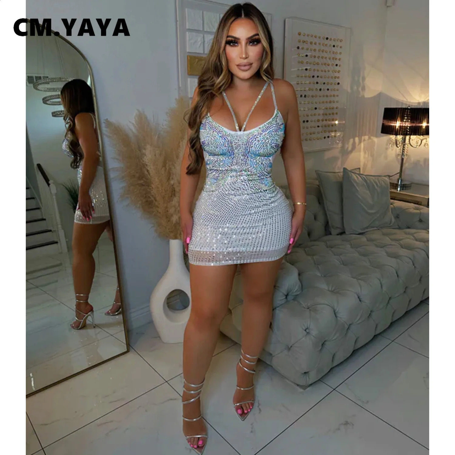 CM YAYA Womens Butterfly Diamond Rhinestone Pendant Neck Birthday Body Midi Mini Dress Evening Vestido 250317