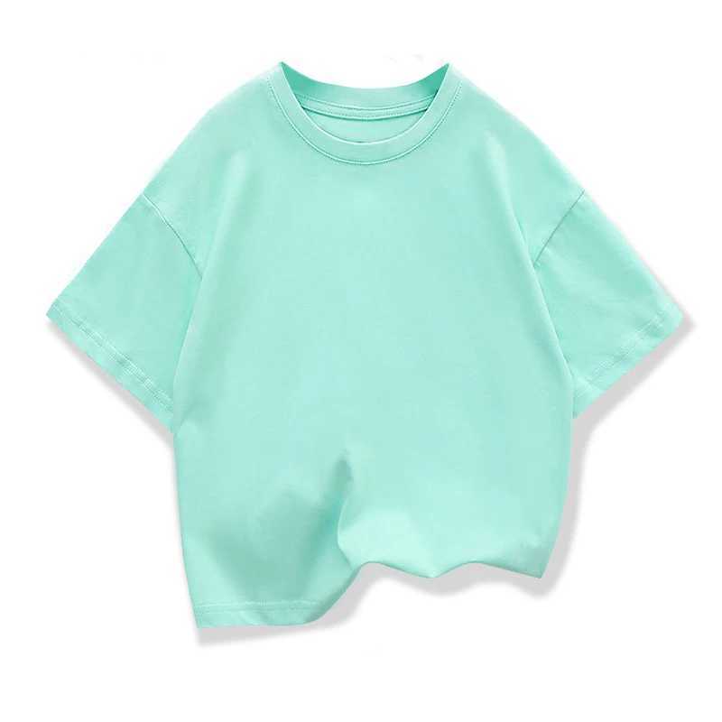 Childrens short sleeved T-shirt summer pure cotton O-neck loose sports shirt top 3-10 years old student shoulder down T-shirtT250320