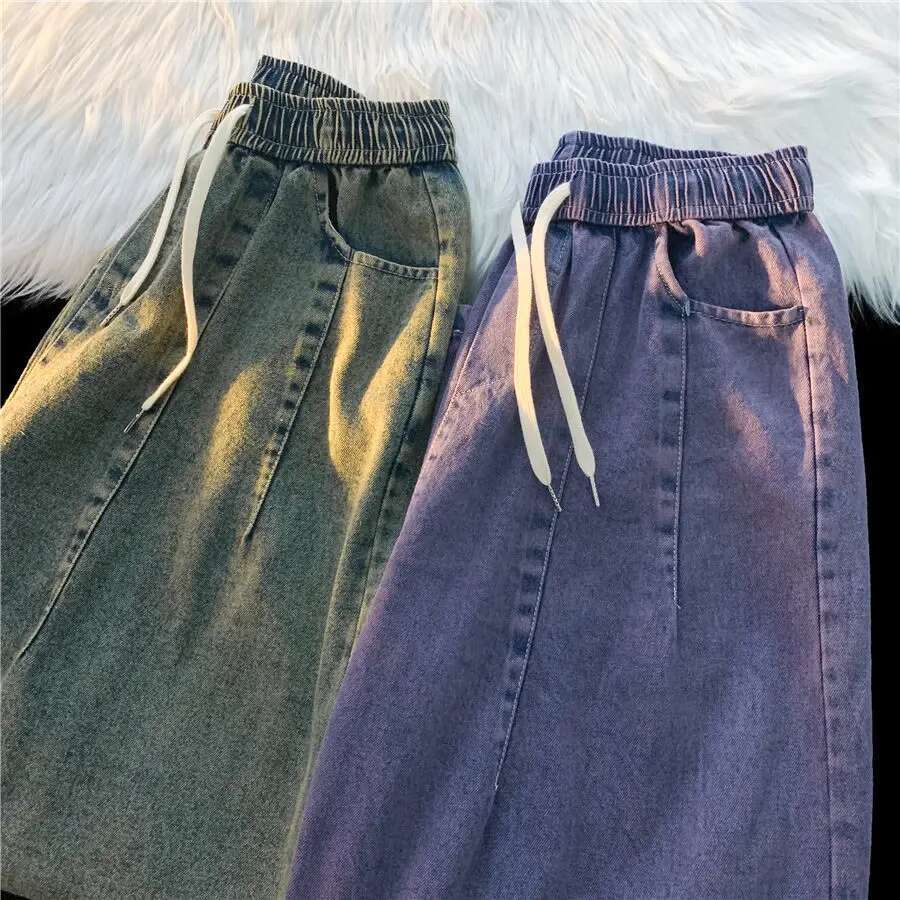 Y2K American Fashion Spring and Autumn Men and Women Straight Tube Washed Jeans Couple Hip Hop Simple Retro Casual Pants Y2K