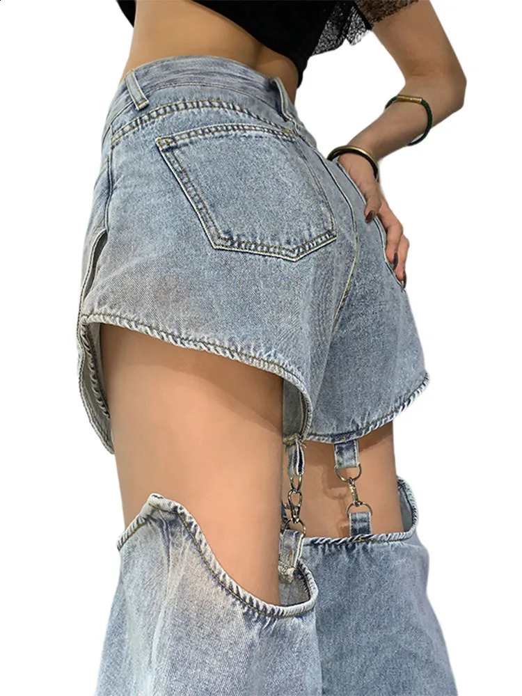Y2k Hollow Out Slit High Waist Womens Jeans Gothic Punk Streetwear Hip Hop Female Baggy Denim Pants Harajuku Trouser 250314
