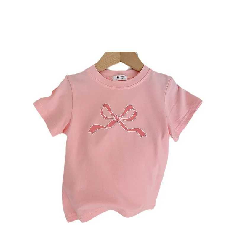 Girls short sleeved T-shirt bow childrens T-shirt top baby casual Korean version spring/summerT250320