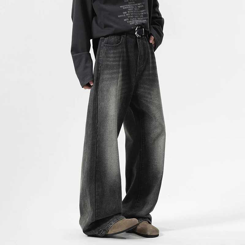 IEFB Simple Mens Denim Pants Casual Laundry American Solid Color Mens Bottom Straight Wide Leg Loose Mens Jeans 9W529T250319