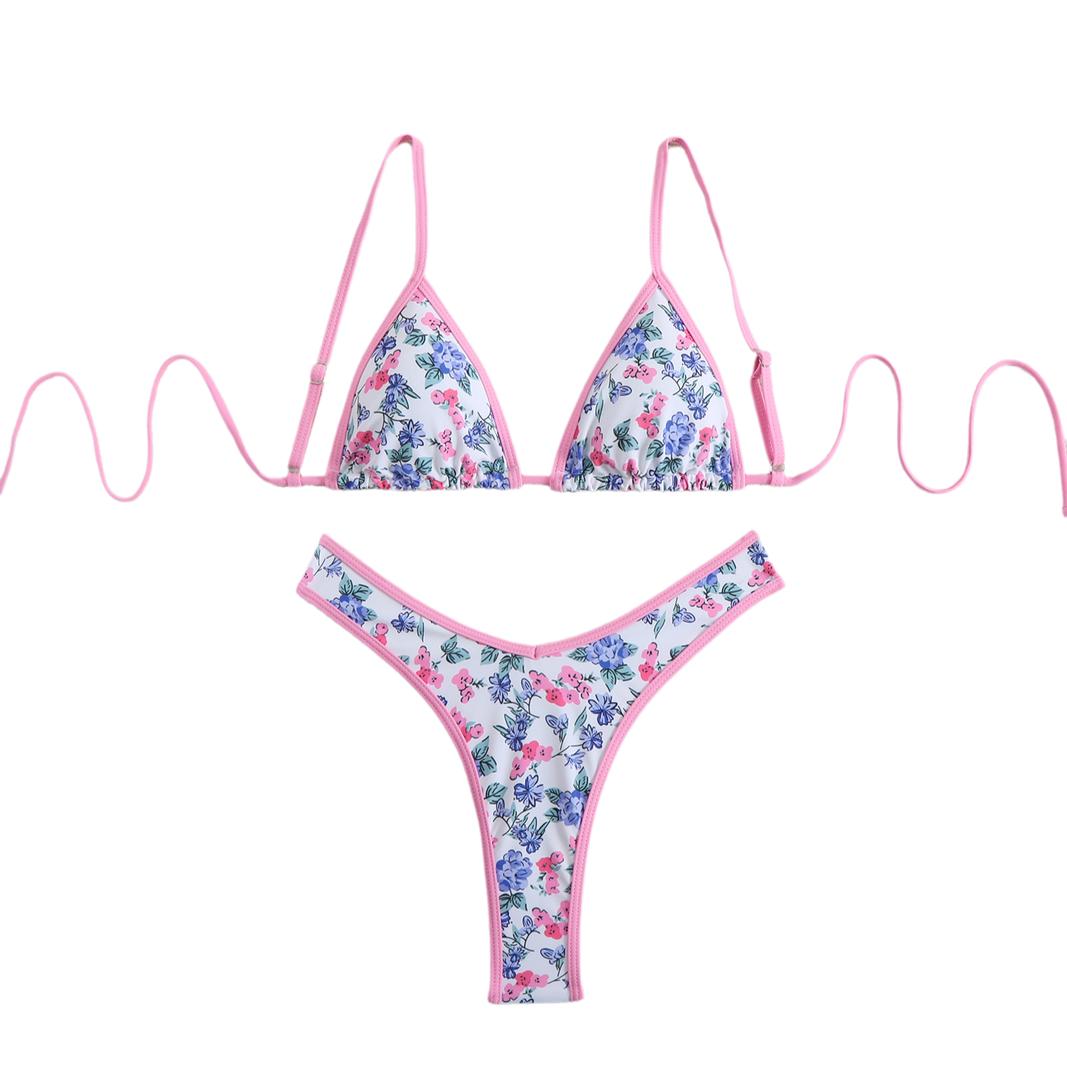 Women Cute Thong Bikini Swimsuit 2025 Triangle Bikinis Set Female Two-piece Swimwear Floral Print Bathing Suits for Summer Beach Brazilian Bathing Sui