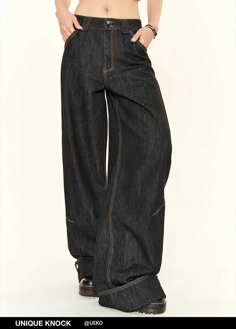 Womens Black Gothic Cargo Jeans Harajuku Y2k Vintage Baggy Denim Trousers 90s Aesthetic Wide Jean Pants 2000s Trashy Clothes 2024T250319