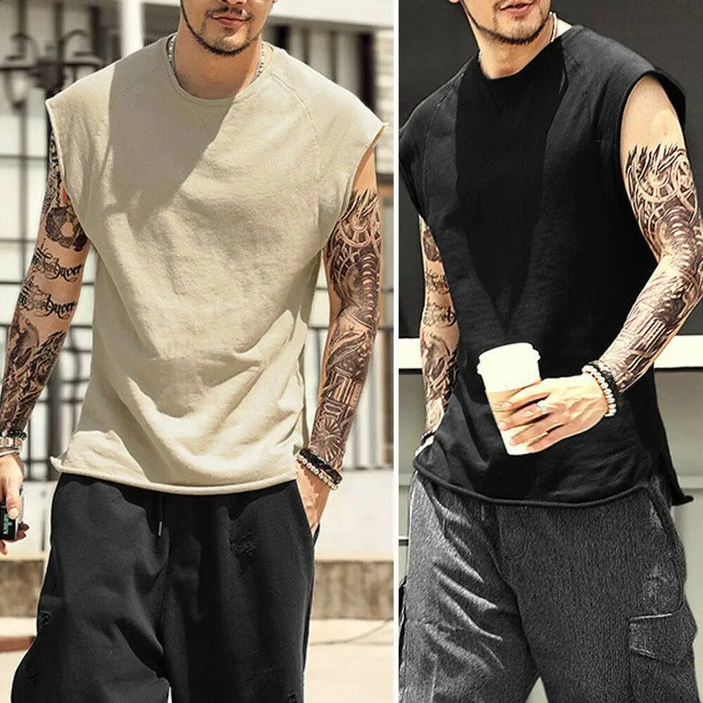 Mens casual vest sleeveless Tshirt mens running underwear solid color round neck sports 250319