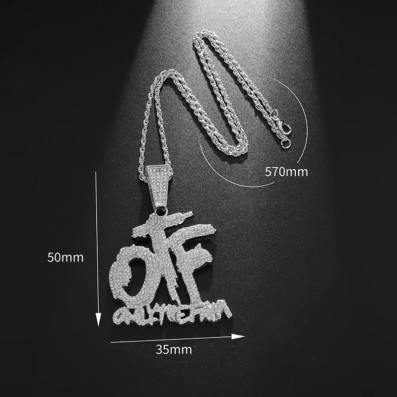 High Quality Hip Hop Shiny Ice Crystal otf Letter Pendant Necklace for Men and Women Fashion Rock Party Jewelry Gift 250320
