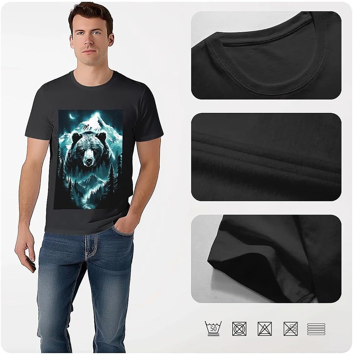 T shirt for Mens Mens Novelty T-Shirts Forest Bear Graphic 2D Print Summer Short Sleeve Graphic Tee Casual Tops Clothes Short sleeve cool