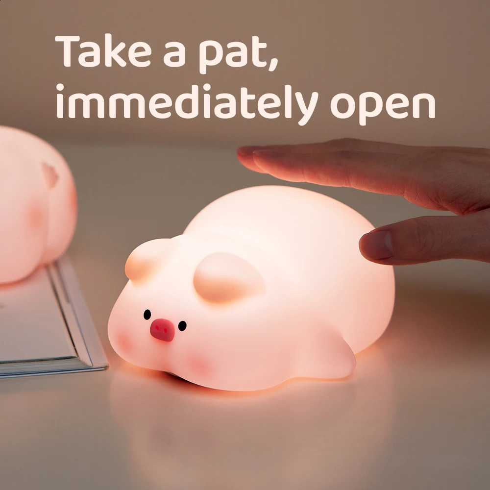 Silicone Night Light Piggy Pat Lamp Accompanying Sleeping Induction USB Rechargeable Bedroom Sleeping Bedside Lamp For Boys Gift 250319