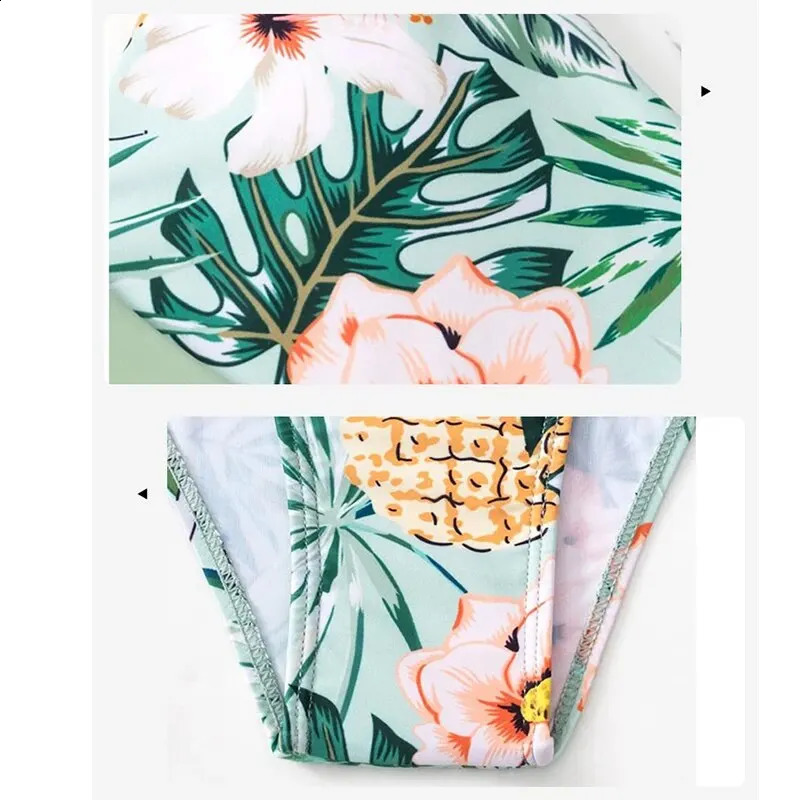 2024 sexy onepiece swimsuit with tropical printed leaf pattern hollow environmentally friendly green womens Hawaiian slim weight loss 250319