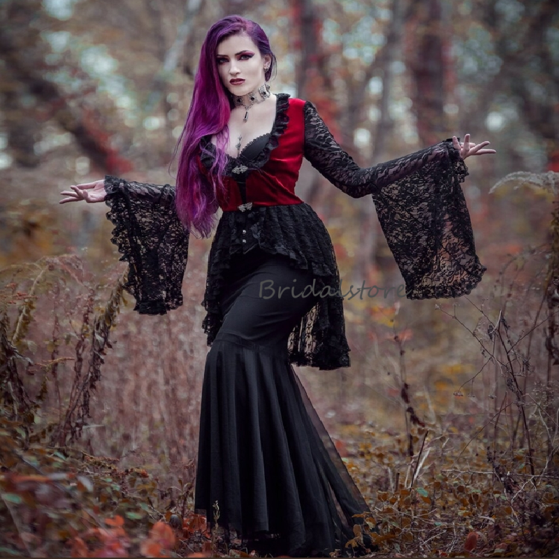 Victorian Gothic Black Evening Dress With Lace Mysterious Mermaid Long Sleeve Prom Dress Vampire Witch Cosplay Party Dress Vestio De Novias 2025 Bohem