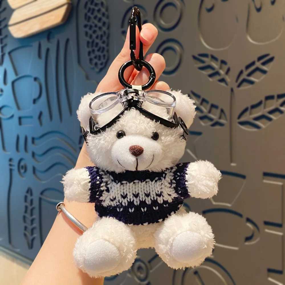 Kawaii Goggles Pilot Bear keychain Bell pearl plush bear keychain heart-shaped pink stuffed animal pendant femaleXJ250319