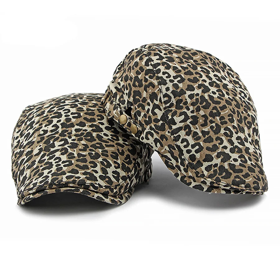 Fashion YK2 Style sboy Caps Retro Leopard Print Flat Peaked Cap Women Painter Beret Hats 250320