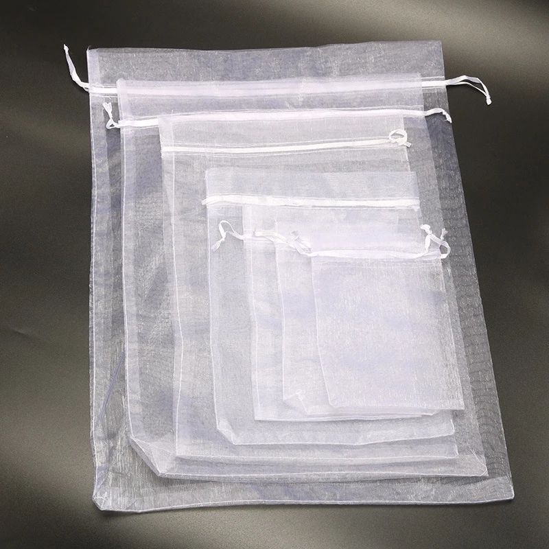 11 sizes 7x9 9x12 10x15cm White Organza Bags Jewelry Gift Packaging Drawstring Bags Apply to Wedding/Birthday/Christmas