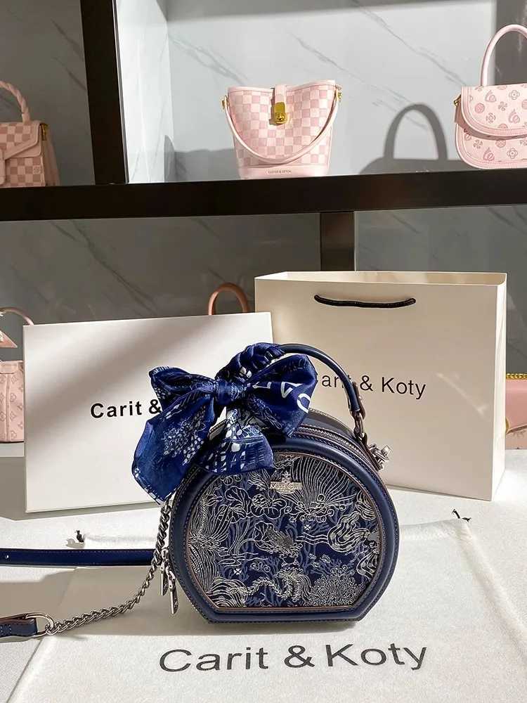 Delicate Scarves and Beautiful Flower Embroidery Round Handbag with Luxury and High Quality Womens 2024 Fashion Crossbody Bag Y250319