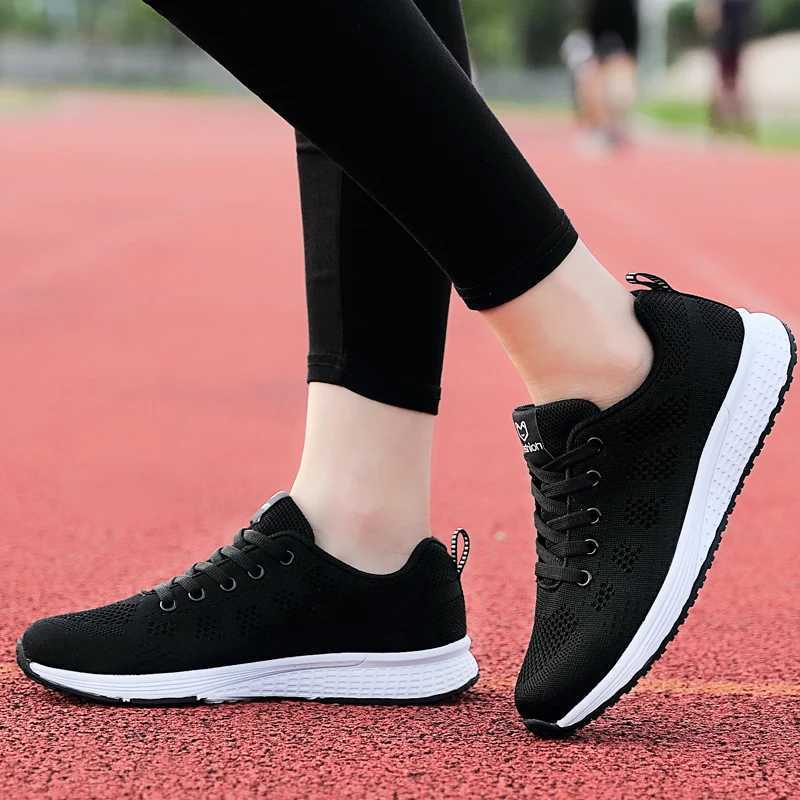 Breathable womens running shoes lightweight anti slip womens sports shoes outdoor soft womens sports shoes lace fashionable tennis shoesW250320