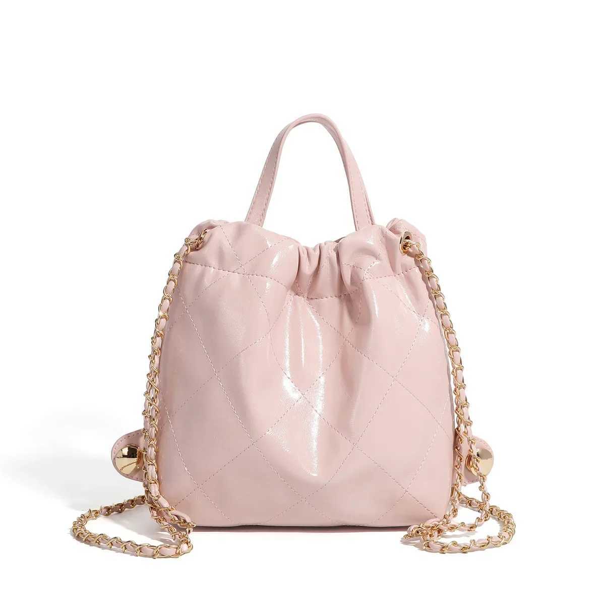Womens large capacity soft leather coarse tweed style Argyle chain garbage bag single shoulder fashionable ten font Y250319