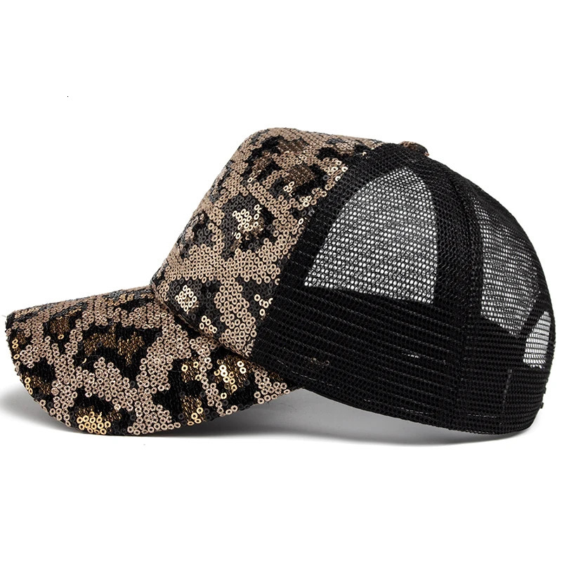 CNTANG Womens Baseball Cap Summer Mesh Hat Fashion Leopard Spangle Hats For Woman Outdoors Sun Visor Adjustable 250320
