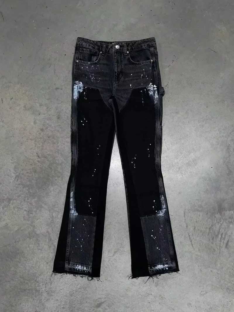 High Street Harajuku Fashion Furred Edge Micro Flared Skinny Jeans for Men Y2k Punk Rock Pants Gothic Retro Stretch Mop PantsT250319