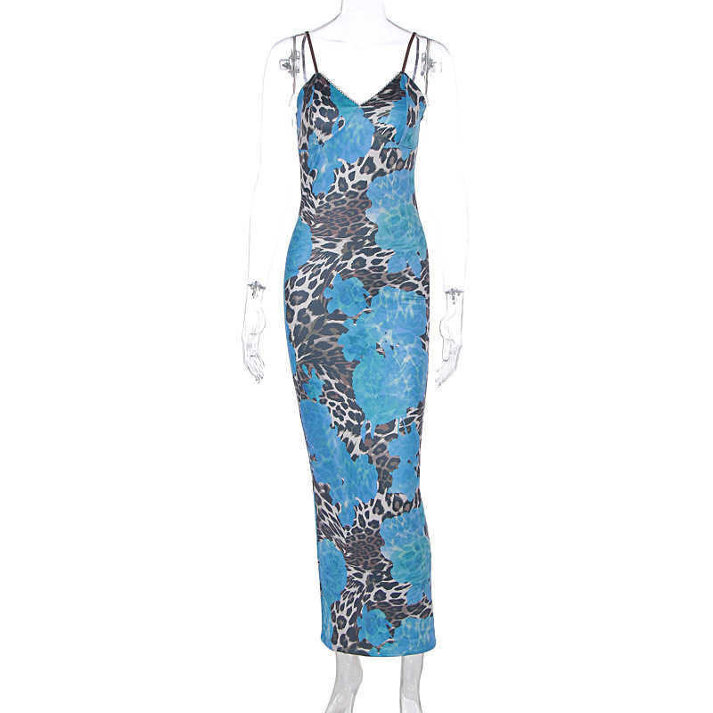 INS style women's spring new long skirt temperament slim fit print contrasting color backless suspender dress 250315