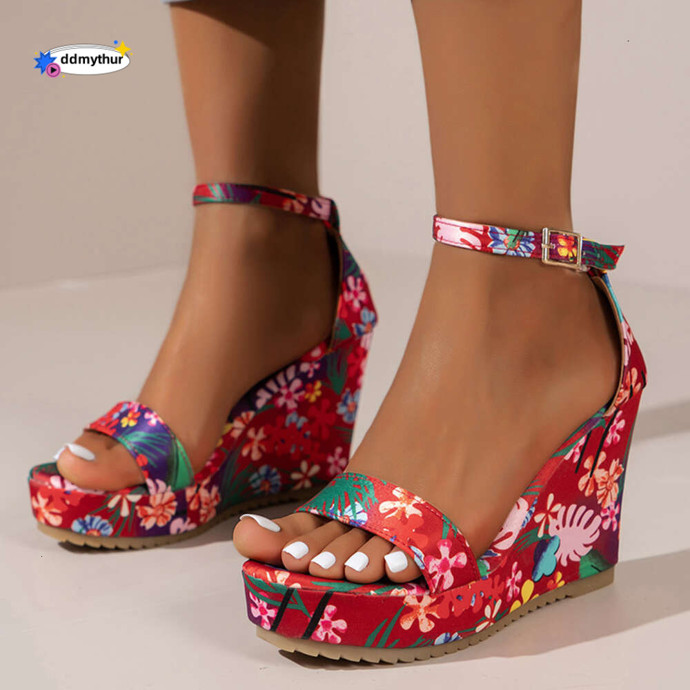 Bohemian Style Print Wedge Sandals for Women Ankle Strap Chunky Platform Sandles Woman Thick Sole Wedges Heels Roman Sandalias ddmythur