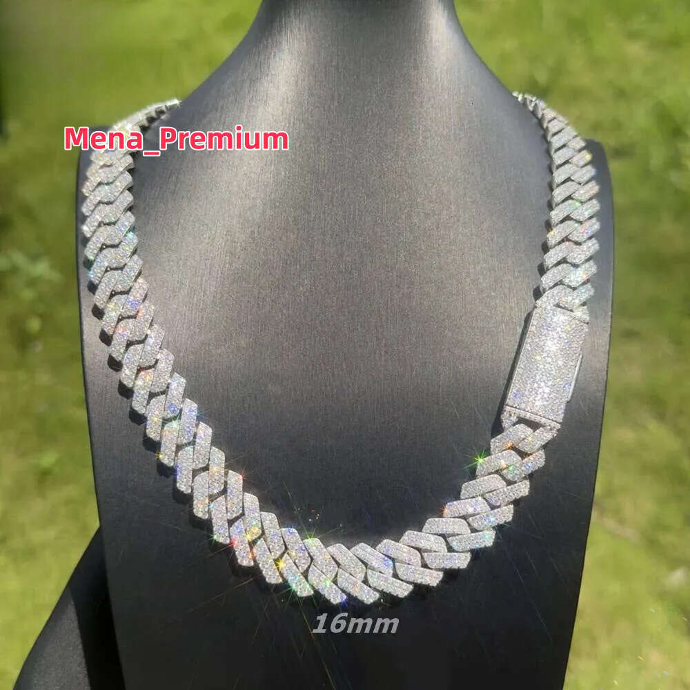 Pass Diamond Tester Sier Cuban Link Chain Wide 2rows Solid Moissanite Diamond 8mm-20mm Jewelry Set Necklaces Hiphop