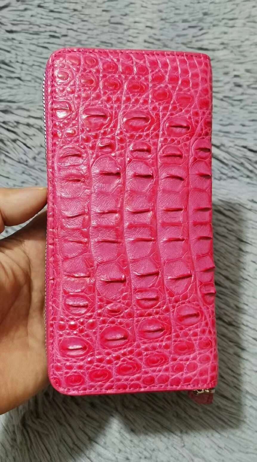 2024 New Crocodile Lady Wallet Genuine Leather Pink Long Purse Fashion Zipper Clutch 45