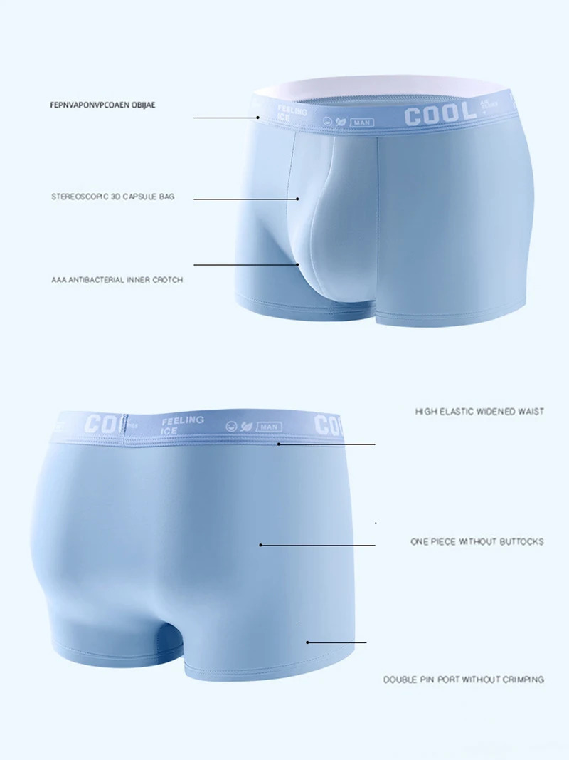 4 pieces of boxing shorts mens underwear ice silk sexy 3A antibacterial breathable elastic Plus size L6XL 250320