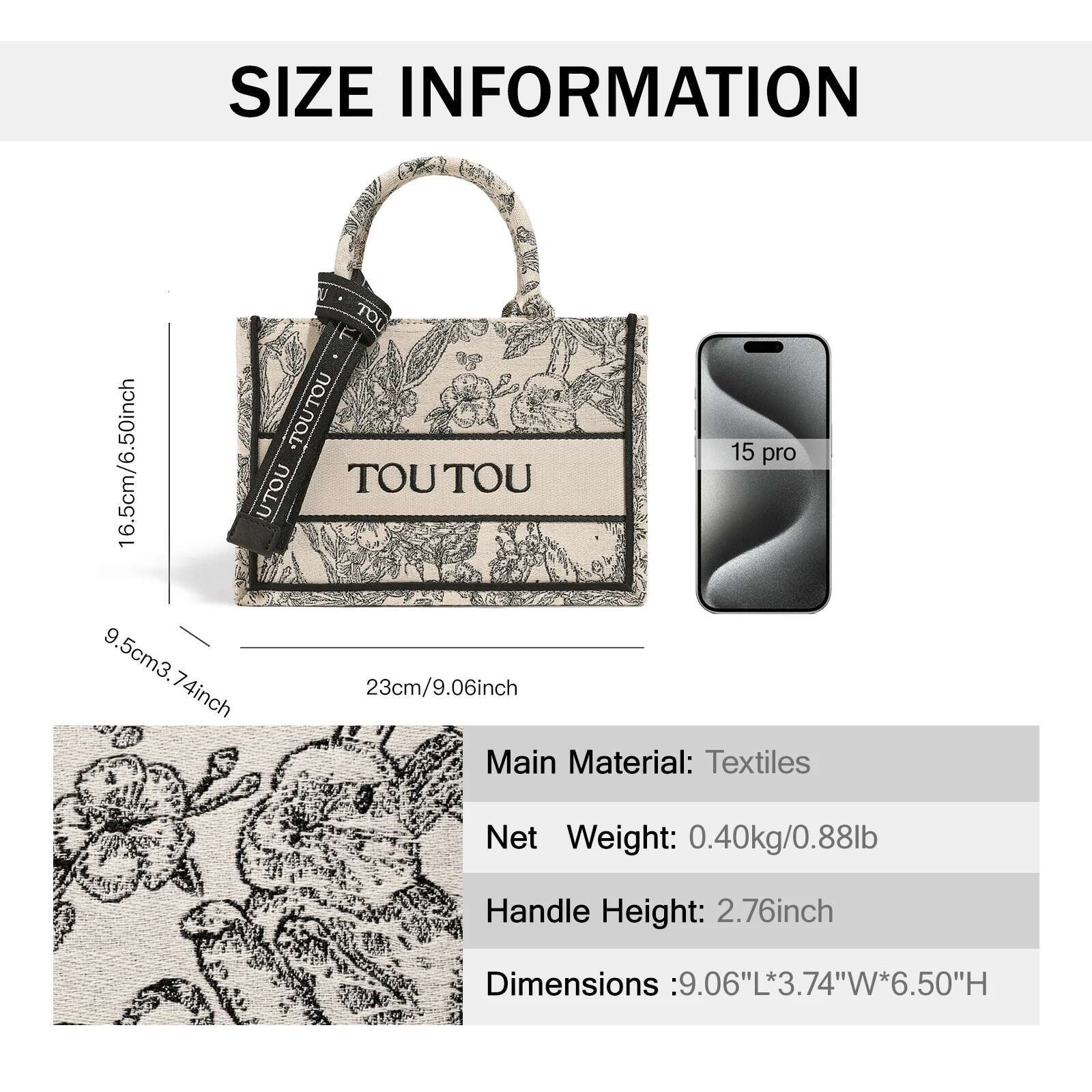 TOUTOU Women Handbag Adjustable Long Strap Vintage Rabbit Shopper Letter Scarf Tote Trendy Embroidered Shoulder Bag