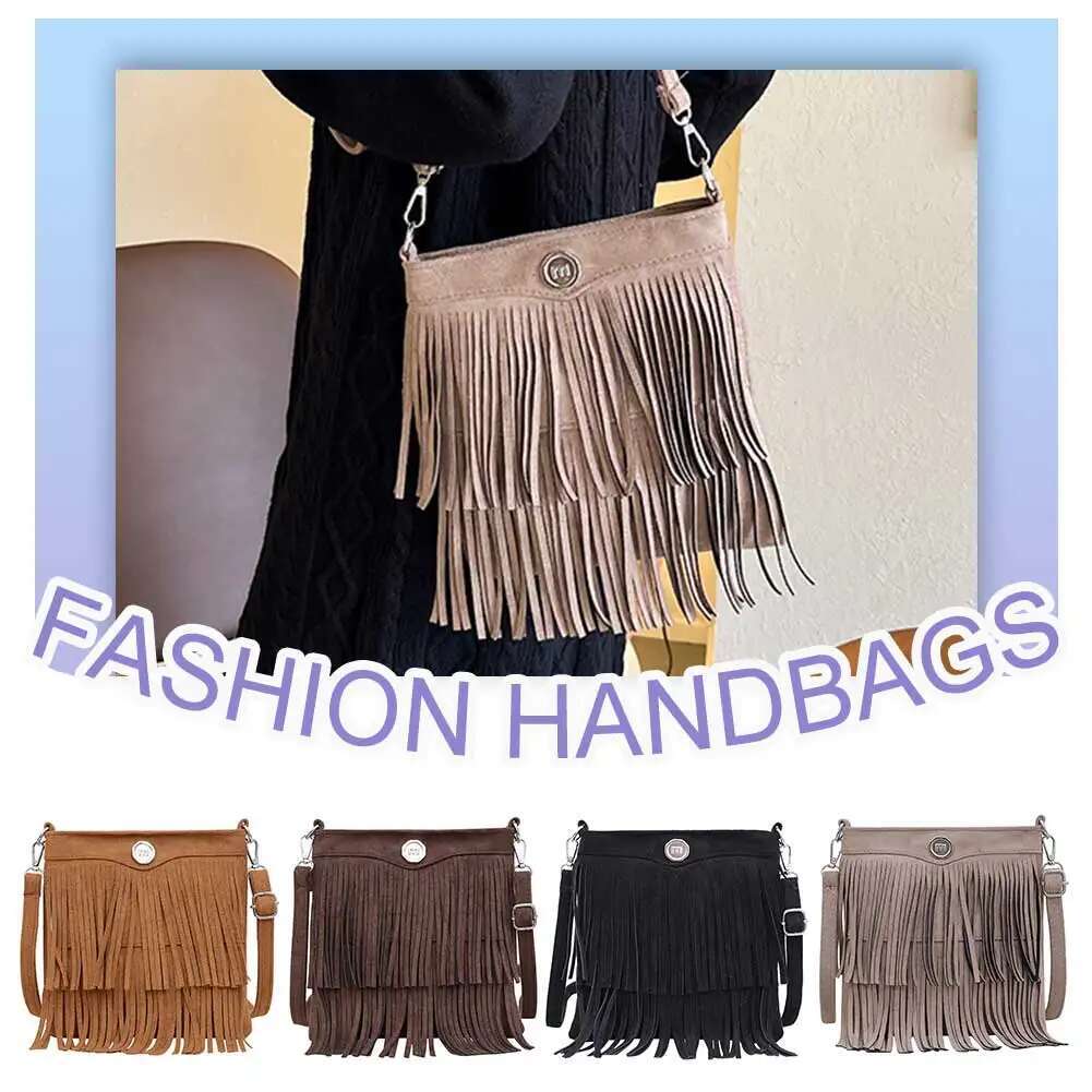Retro Fringe Shoulder Ladies Hobo Tassel Crossbody Large Cell Phone Bag For Women Work Shopping Travel