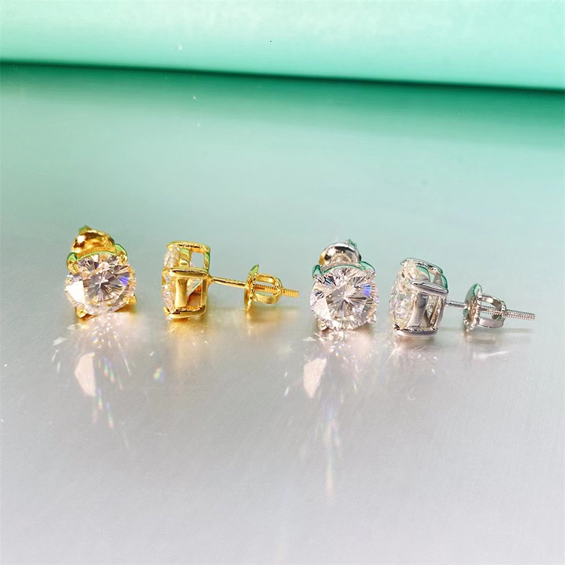 Hiphop 0.5-2ct D Color FL Sakura Cut Moissanite Stud Earrings Screw Back for Women Men 925 Silver Bling Diamond Earrings Gift