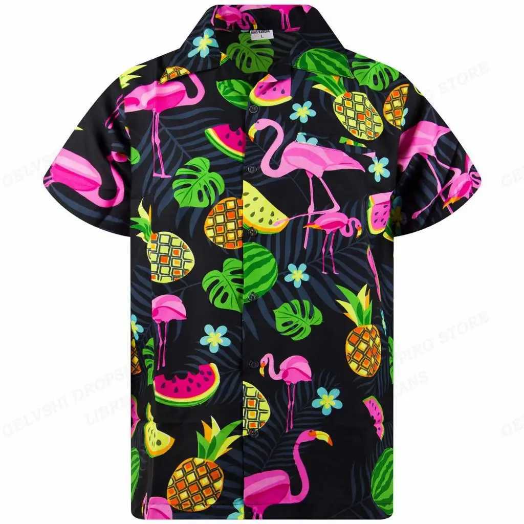 Flamingo Hawaiian Beach Shirt Summer Mens Shirt Tropical Leaf 3D Printed Shirt Mens Fashion Shirt Short Sleeve Voiceover M250320