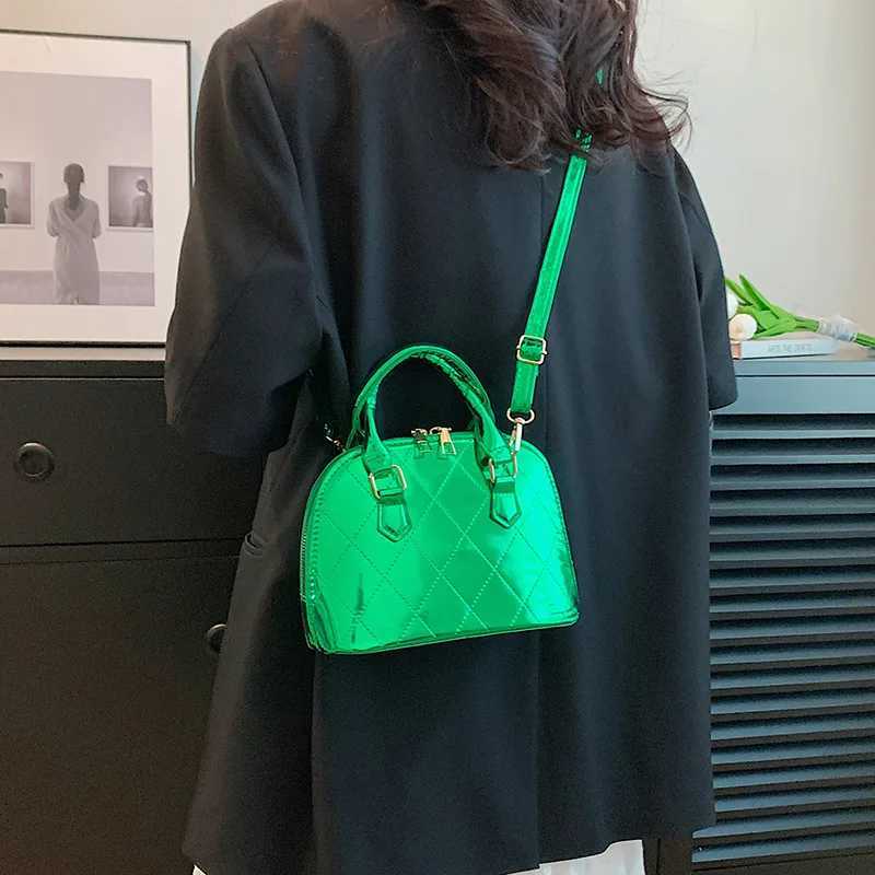 Luxury designer Plaid Quilted patented leather womens handbag Korean cross body bag small shell handbag 2023 summer new item Y250319