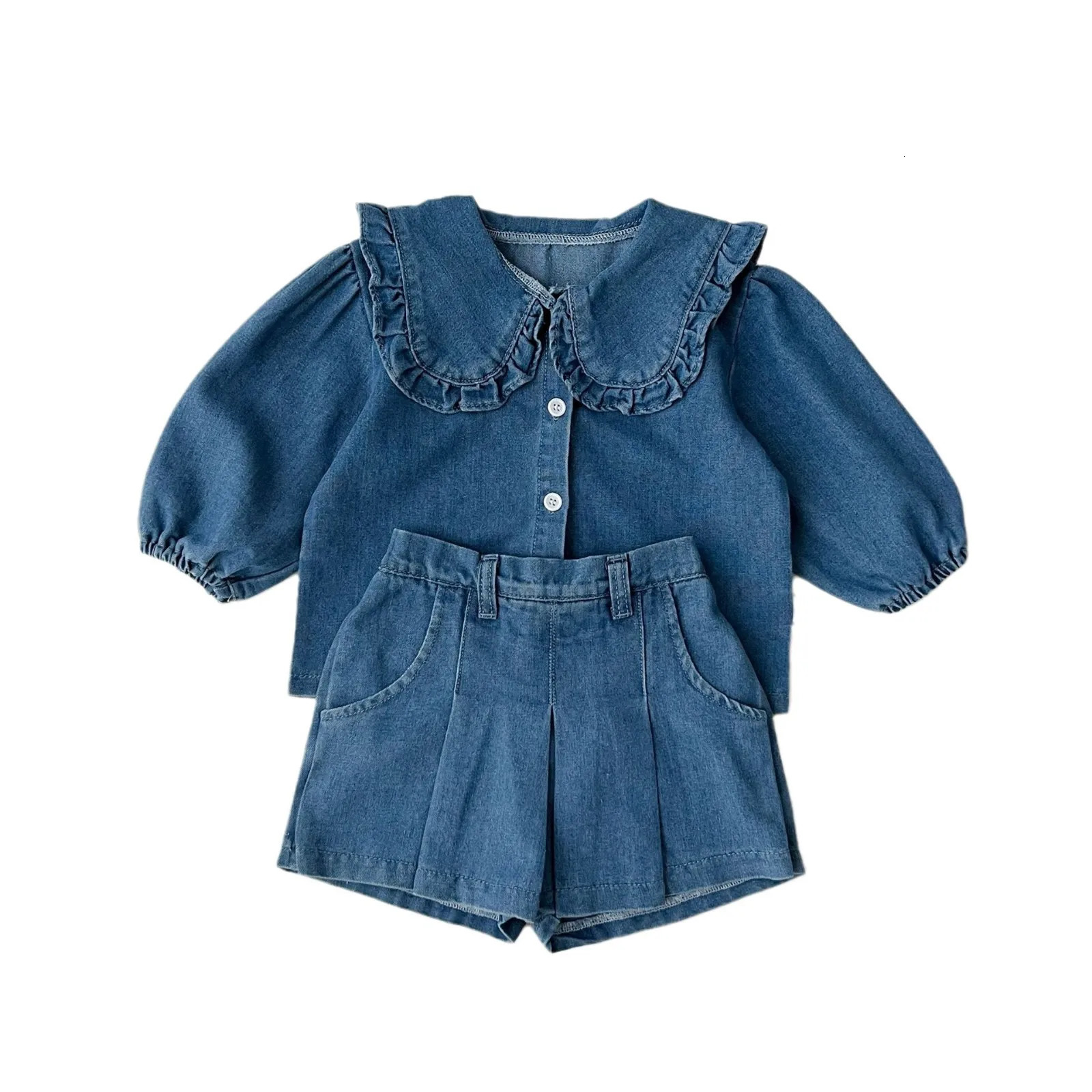 Korean style childrens casual fashion spring twopiece denim suit for girls clothing set 250319