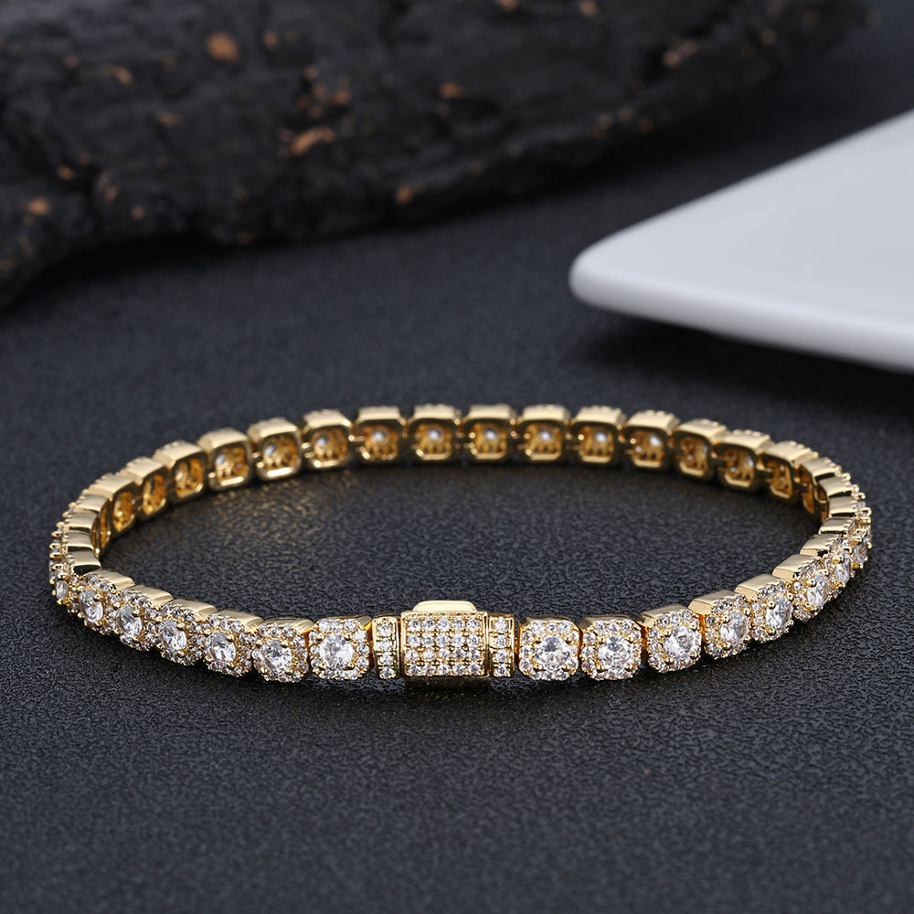 Hip Hop Womens Jewelry Iced Bracelet Copper AAAAA Zircon 5mm Tennis Chain Gold/Silver Plated Flip Buckle Bracelet