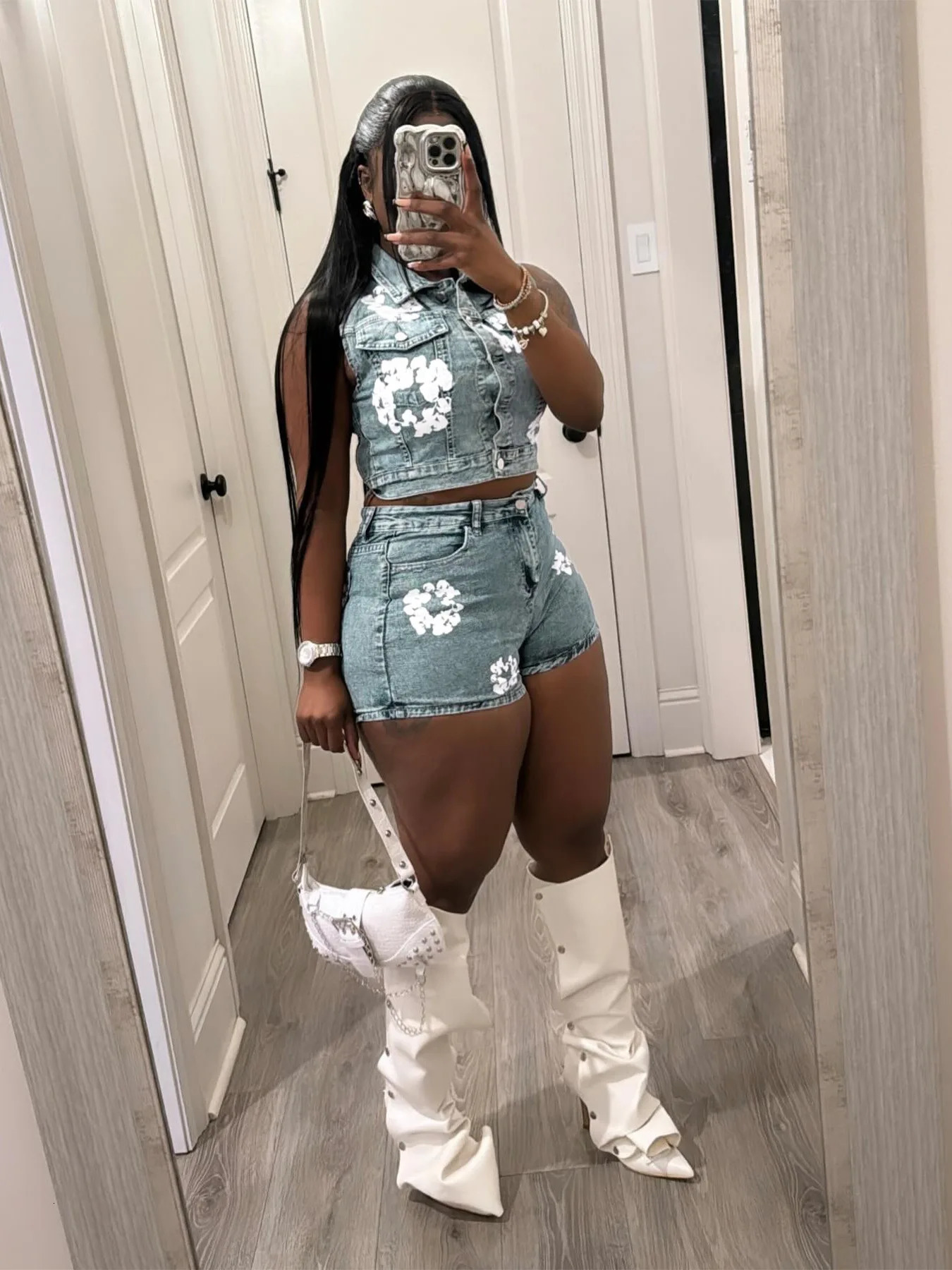 Streetwear Jeans Outfit Set Sexy Women Elegant Two Pieces Club Matching TopHorses 250320