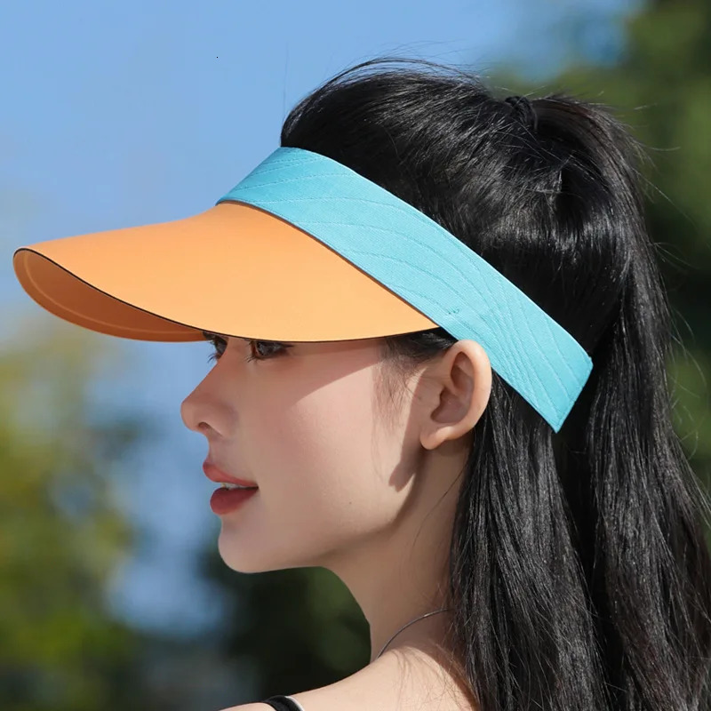 Summer Hats For Women Sun Hat Seamless Wide Brim Empty Top Sunscreen Outdoor Casual Sport Uv Protection 2025 Sun Visor 250320