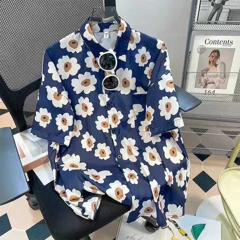 Mens street fashion summer daily shirt Hawaiian cartoon print casual loose shirt short sleeved beach loose top M250319