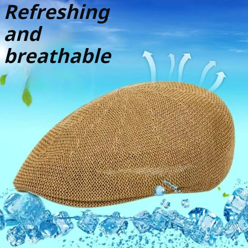Summer Grass Weaving Breathable Mesh Hollow Berets Hat Men Women Casual sboy Caps Solid Unisex Retro Breather Painter Cap 250320