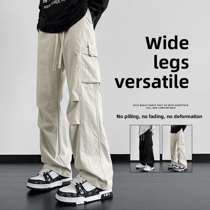 Fashionable retro straight leg mens loose fit wide pocket n classic casual pants American style 250317