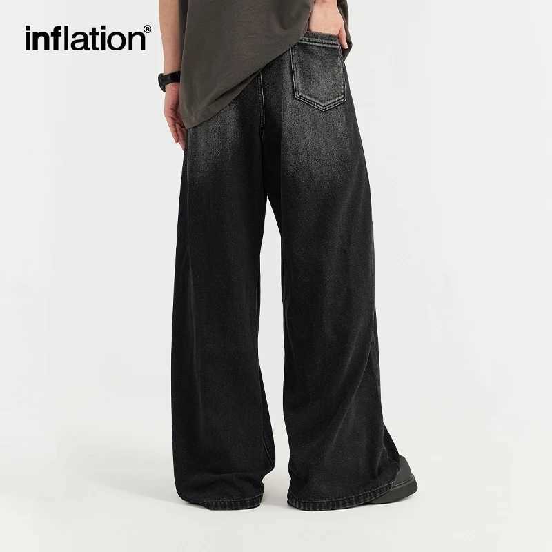 Inflatable mens loose jeans 2024 fashionable street wide leg denim TrouserT250319