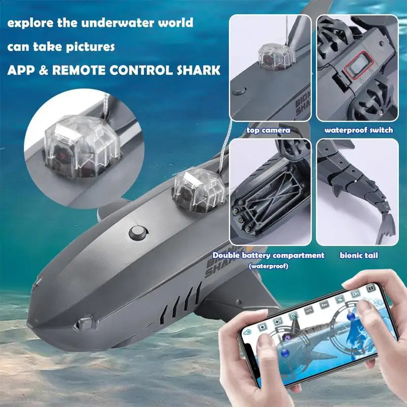 Rc Submarine With 480p Camera Underwater Boat Toy Remote Control Shark Animal Robots On Radio Controlled Boats Toys For Children 250319