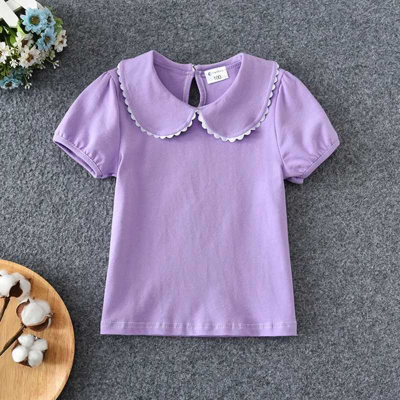Girls T-shirt summer short sleeved cotton T-shirt Peter Pan collar baby and toddler shirt childrens top childrens clothingT250320