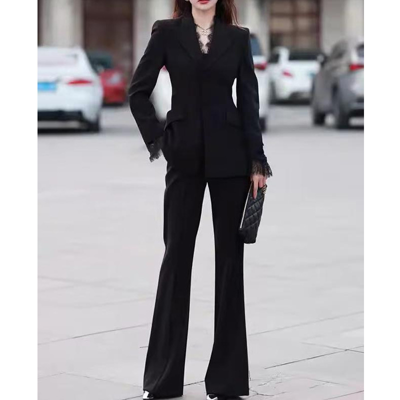 B317Fashion-Forward Female Lace Overlap Suit Jacket - Trendy Mini Blazers