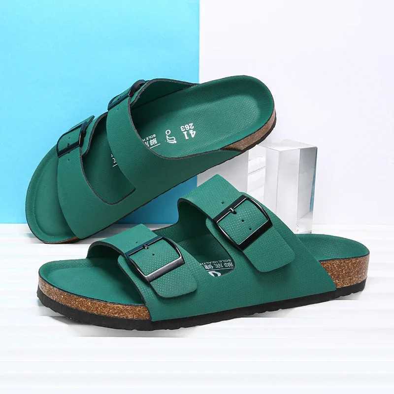 New Summer Cork Sandals Mens Plush Artificial Suede My Slide Brown Classic Buckle Cork Slide Y250320