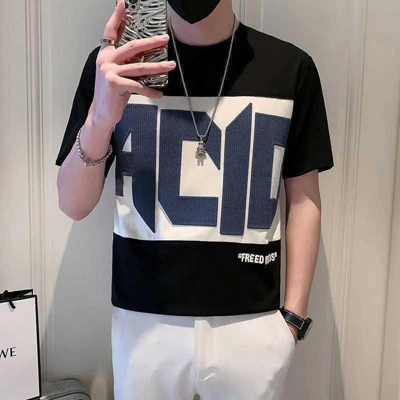 Fashion printed short sleeved O-neck letter T-shirt for mens 2023 summer new item oversized casual zipper Korean T-shirtT250319