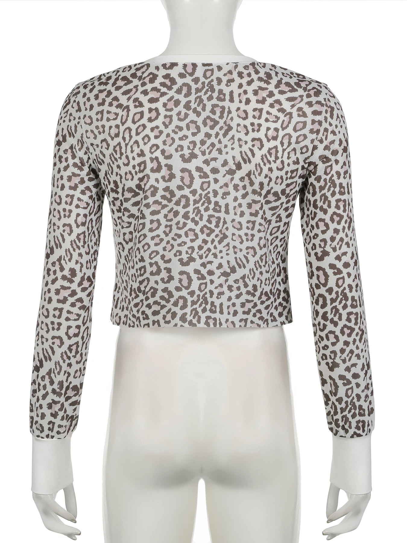 IAMSURE Casual Leopard Printed T Shirt Loose V-Neck Long Sleeve Tees Women Autumn Spring Fashion Streetwear Ladies Fashion 250320