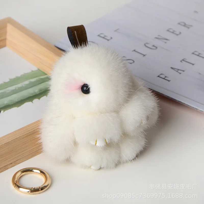 Cute rabbit real mink keychain womens bag decoration pavilion plush rabbit pendant car keyring birthday gift girl accessoriesXJ250319