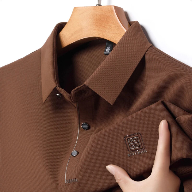 Summer Seamless T-shirt Brown Mens Cool Golf Business Casual Polo ShirtFashion Lapel Short Sleeve 250319