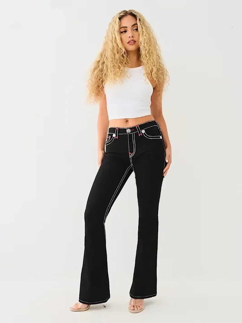 Black high stretch embroidered jeans for women Y2K street fashion retro straight wide leg pants unisex casual loose denim 250320